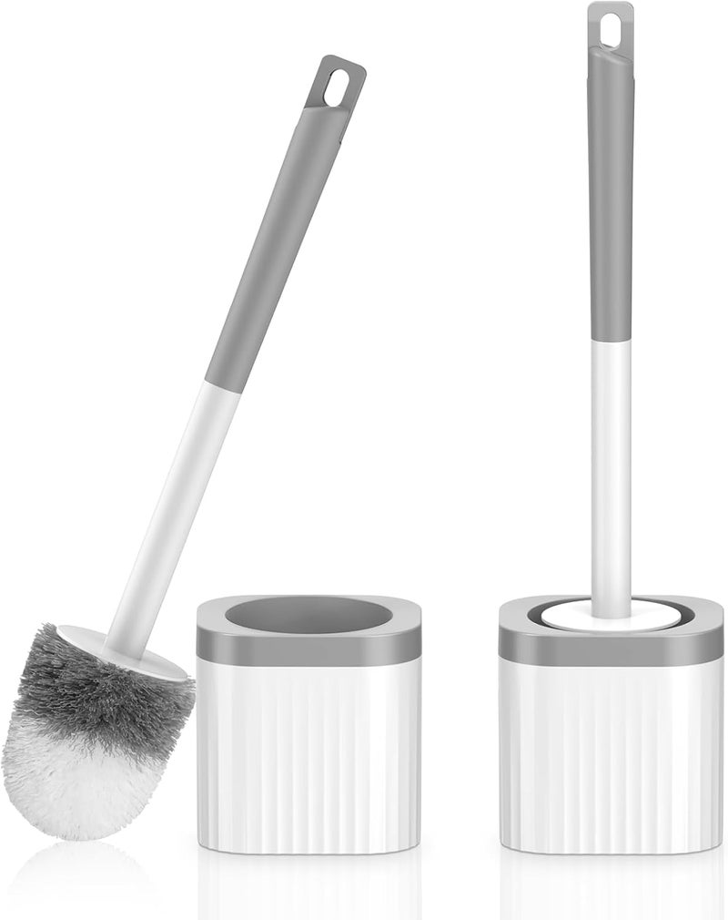 EZKEY Toilet Brushes, 2 Pack Toilet Brush and Holder Set with Nylon Bristles Toilet Bowl Brush Compact Hidden Scrubber Brushes for Bathroom Deep Cleaning, Grey & White - Image 1